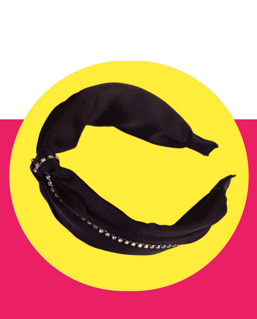 Bejeweld black cross knot headband