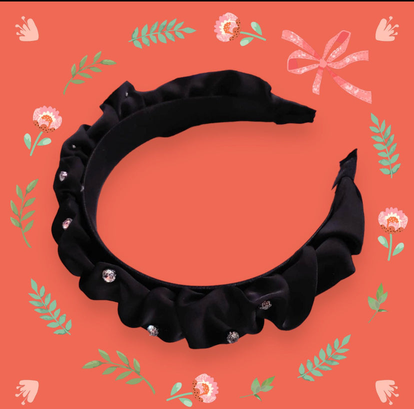 Black scrunched bejeweled headband