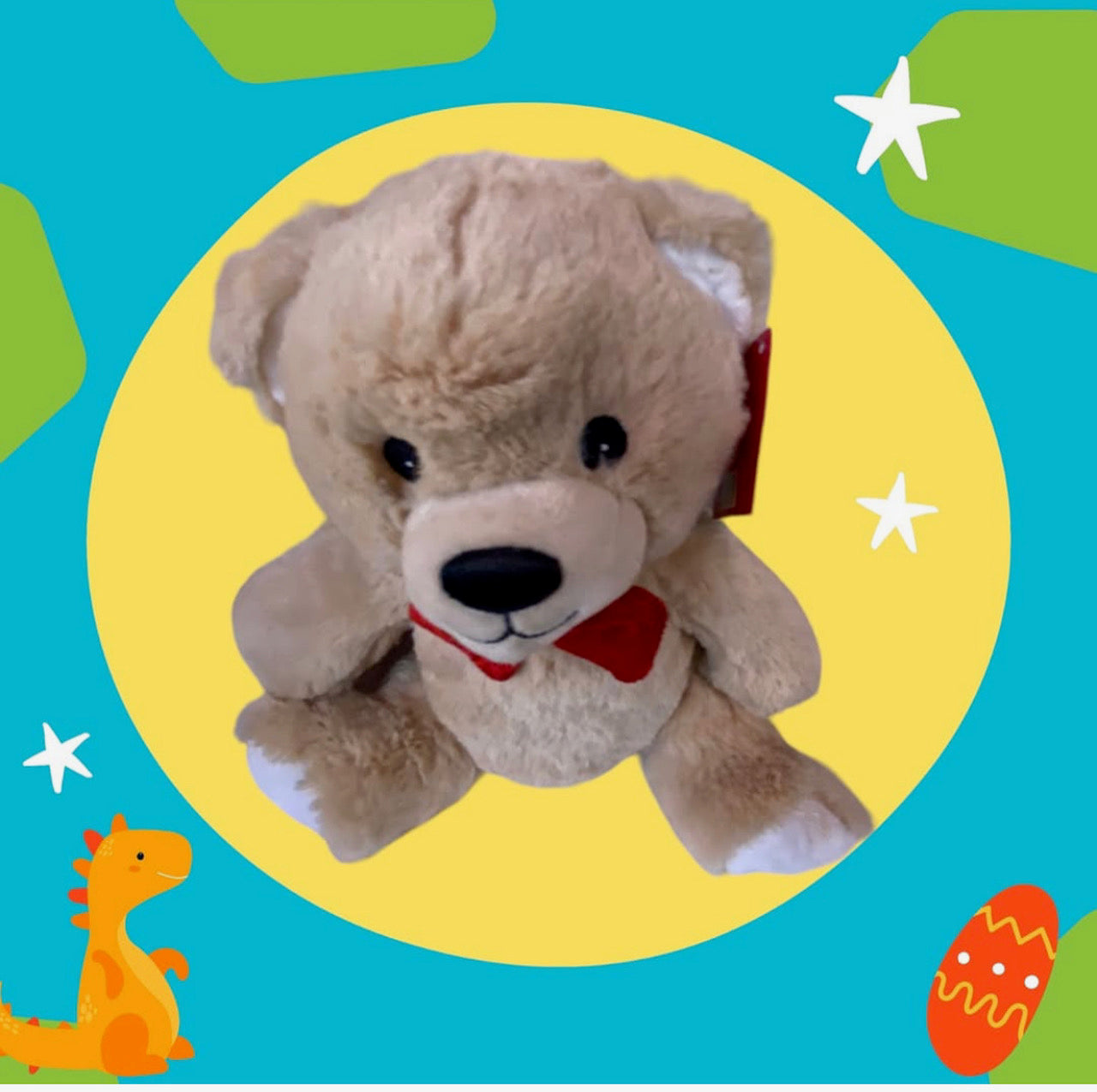 Tan Teddy Plush with Red Ribbon