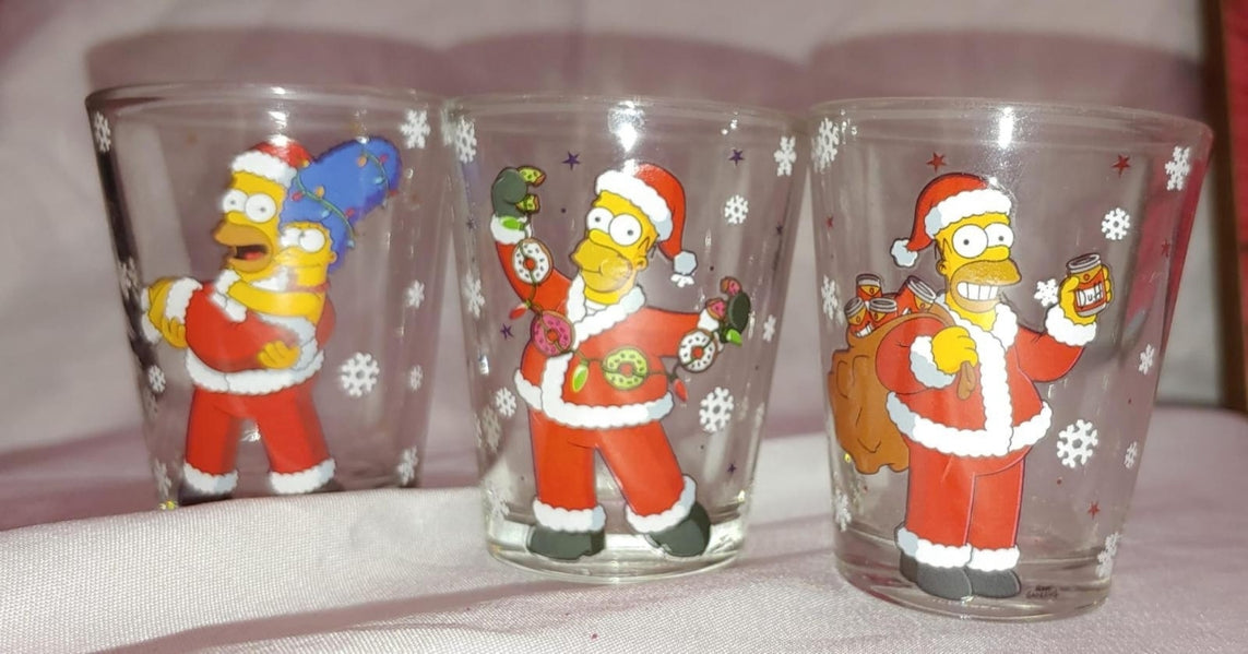 Vintage set of 3 - 1.5oz Christmas Simpsons Shot Glass Set