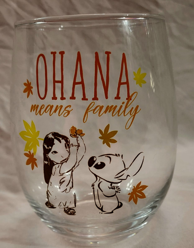 20oz Vintage Collectible Lilo &Stitch Ohana Stemless Glass
