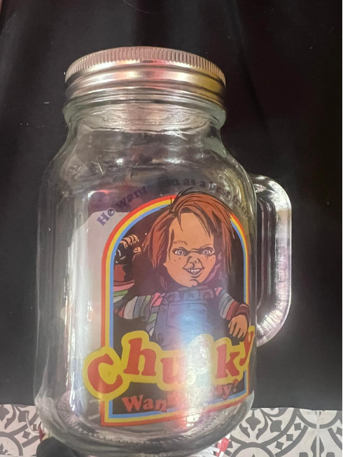21oz Vintage Collectible Glass Jar Mug w Stainless Steel Lid, Seed of Chucky