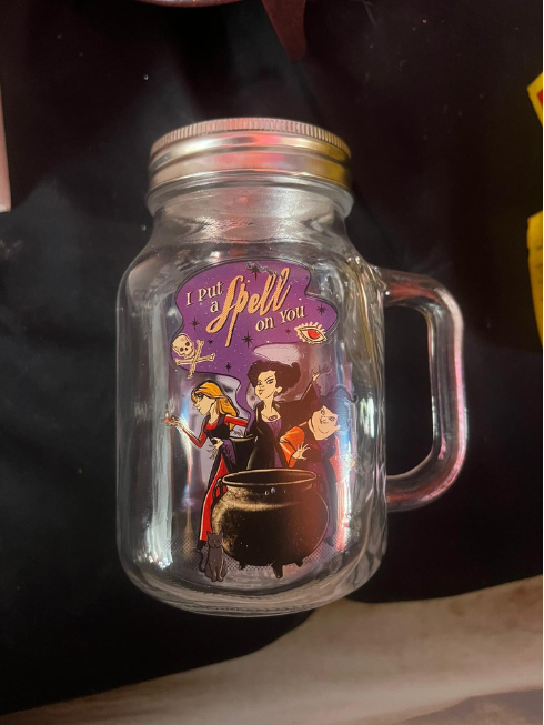 21oz Vintage Collectible Glass Jar Mug w Stainless Steel Lid, Hocus Pocus