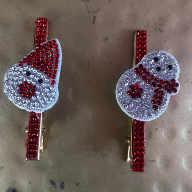 Red Holiday Hairclips Snowman and Santa