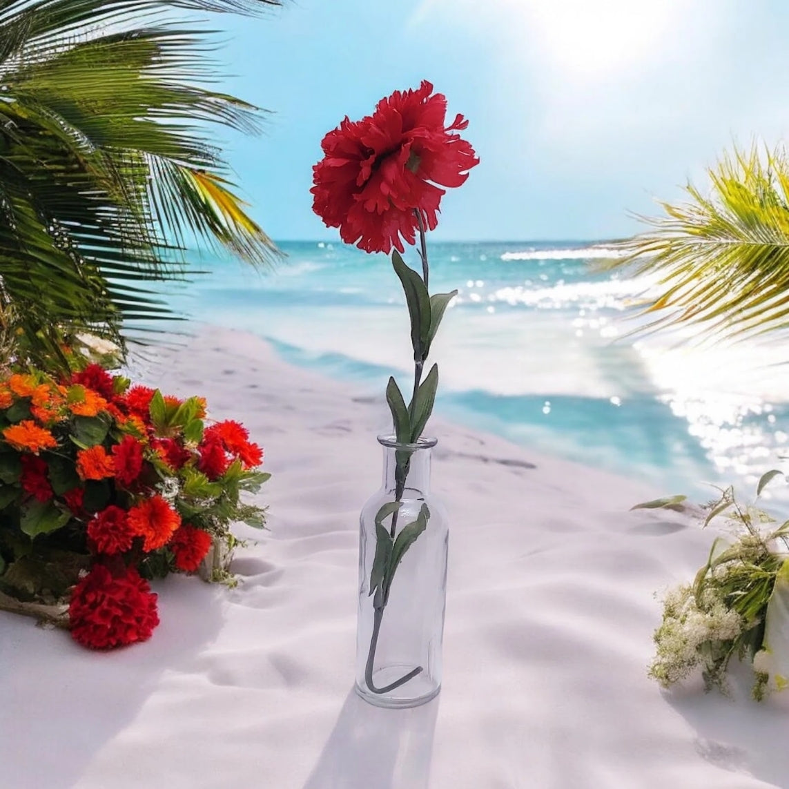 Faux Flower in Vase, Red