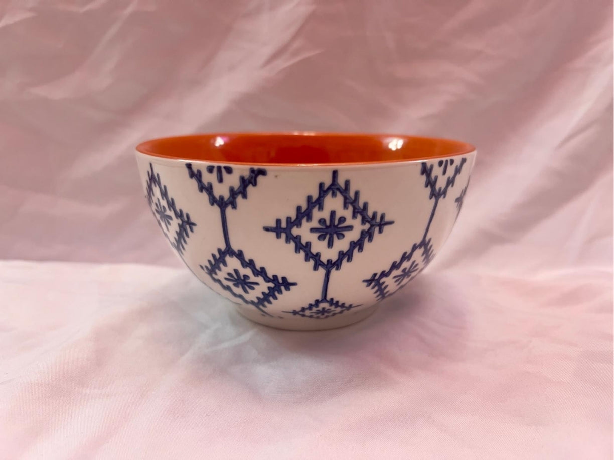 Baum Orange & Blue Patterned Bowl ; 5 3/4 In X 5 3/4 In w/ Depth: 3 Inches
