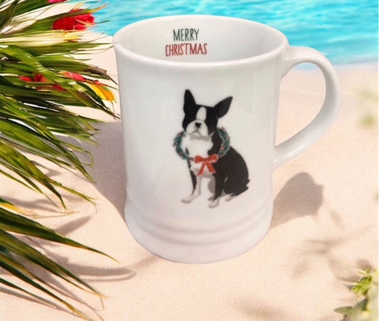 Vintage Collectable Boston Terrier Christmas Mug