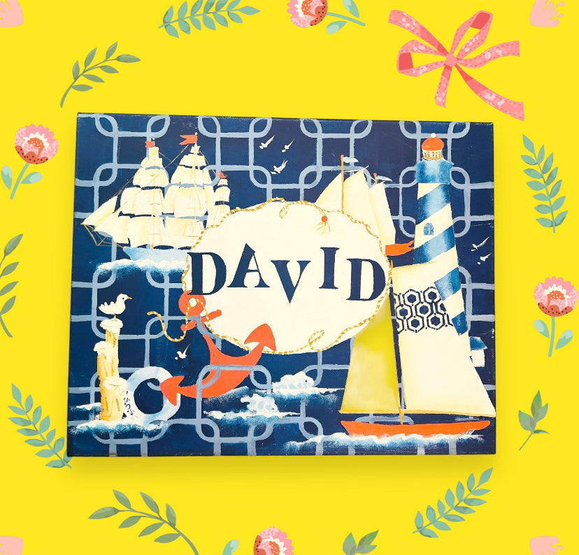 Vintage Rectangular Hand Painted Canvas Name DAVID Sign