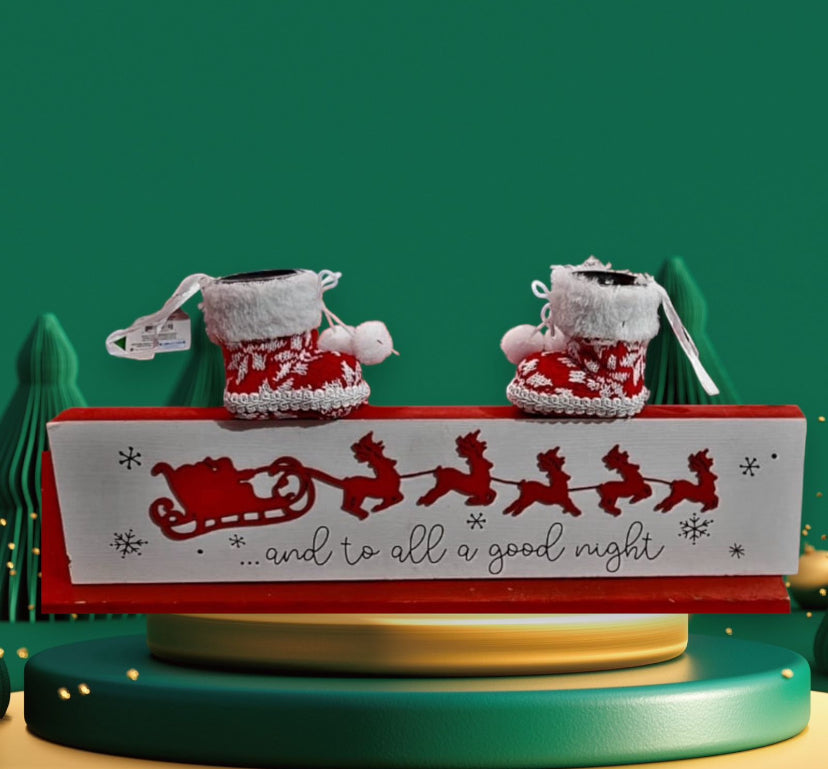 Christmas sign with red/white boots