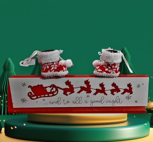 Christmas sign with red/white boots