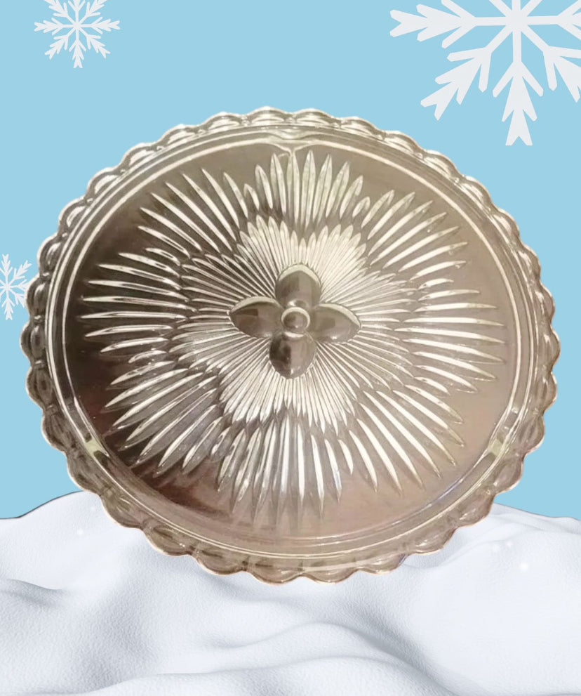 Vintage 60’s Indiana Glass Flower Sunburst Crystal cake plate