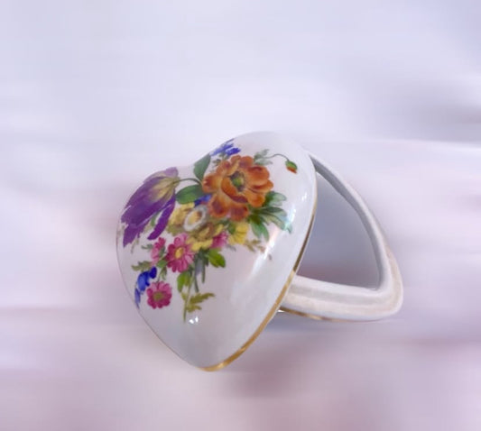 Vintage Floral Heart Shaped Trinket Box