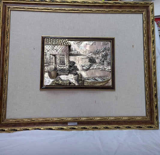 7.5"x22" Framed Vintage Embossed Landscape