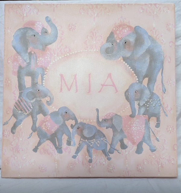 Canvas MIA Name Wall Sign w Elephants