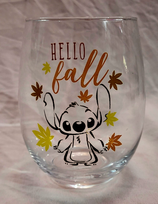 20oz  Vintage Collectible “Hello Fall” Stitch Stemless Glass
