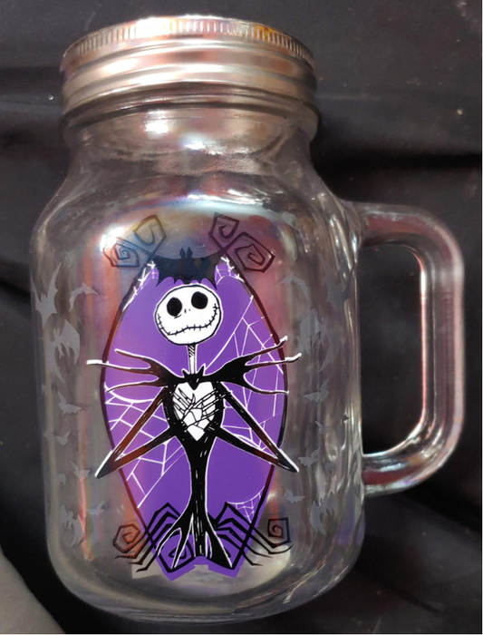 21oz Vintage Collectible Glass Mason Jar Mug w Stainless Steel Lid, Jack Purple Nightmare Before Christmas (Copy)