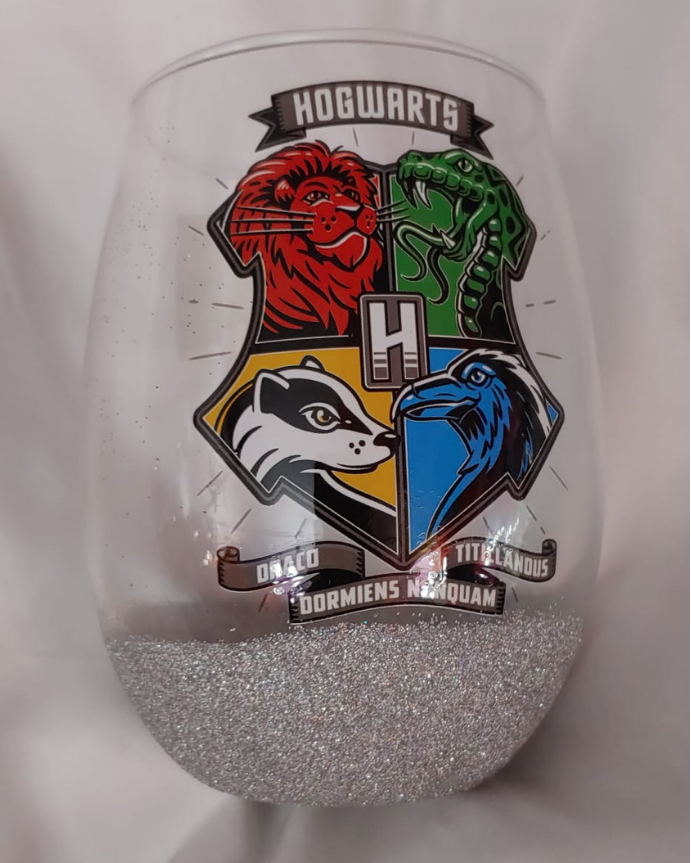 Vintage Harry Potter Hogwarts Stemless Wine Glass