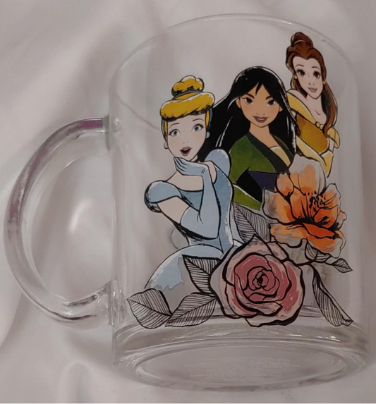 Vintage Disney Princess (Cinderella, Mulan, & Belle) Glass Mug