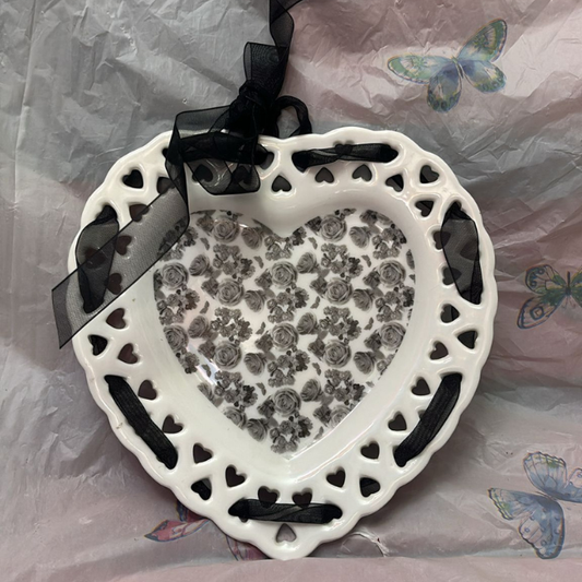 6.5” Vintage Decorative Black Floral Plate