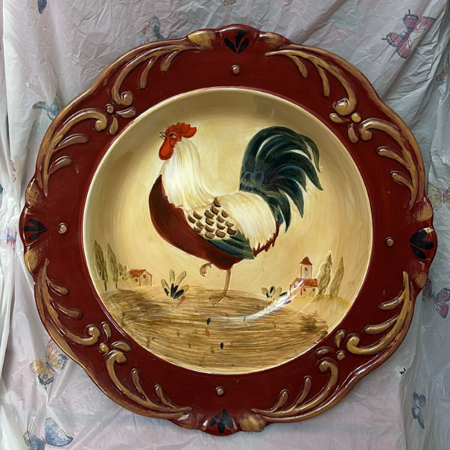 15” Certified International Pamela Gladding Vintage Rooster Dish