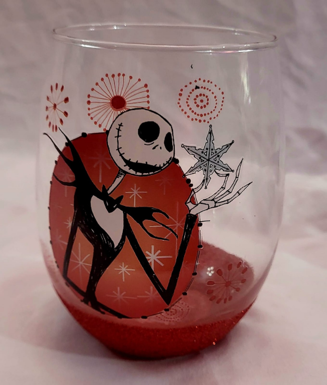 20oz Vintage Collectible Red Glitter Jack Skellington Stemless Glass