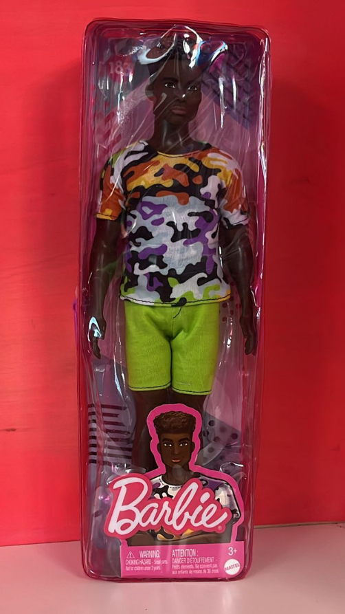 Barbie Ken Fashionistas Doll #123, Broad with Black Curly Hair in Multi-Colored Shirt & Short