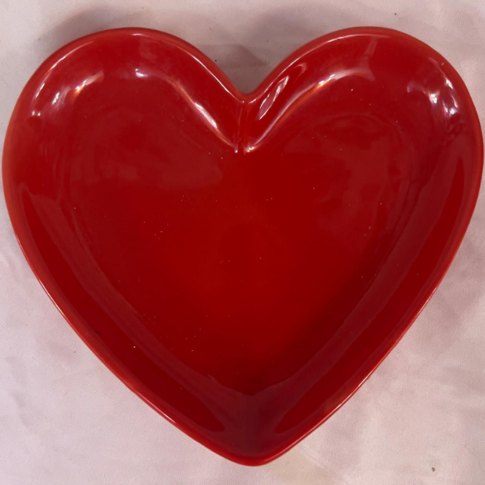Vintage Red Heart Shaped Ceramic Dish 5.25" x 6.25"