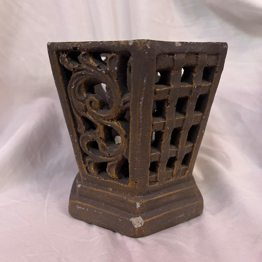 Vintage Hexagonal Cemented Decorative Holder 5.75" x 6"