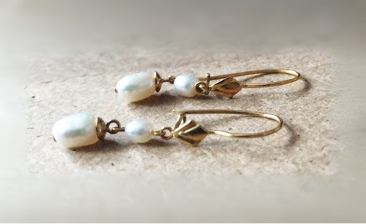 Faux Pearl Brass Earrings