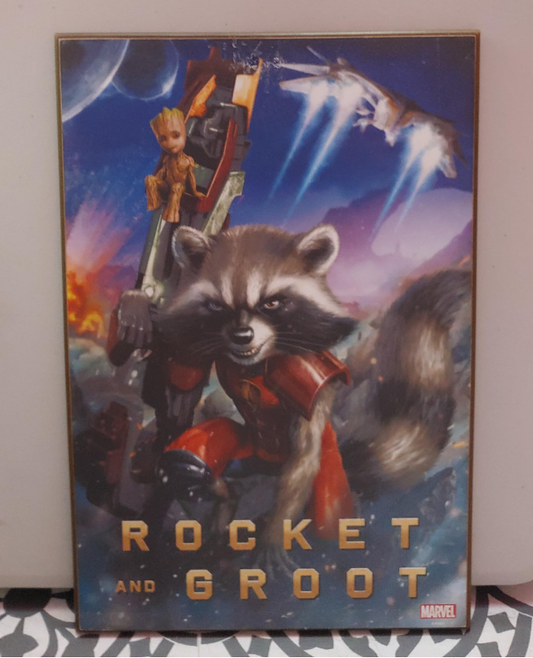 12.5" x 18.5" Marvel - Rocket And Groot Wood Artwork