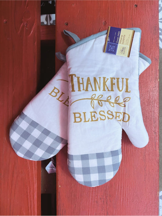 Set of 2 Thankful/Blessed Long Kitchen Mitts