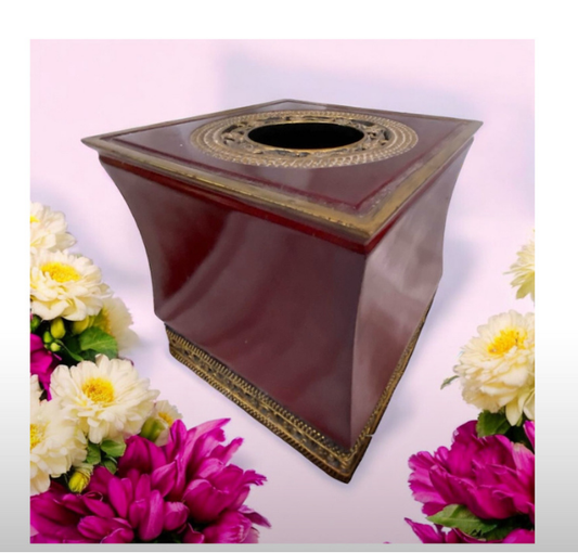 Antique Vintage Regency Mahogany Tissue Holder w  Gold Flowers