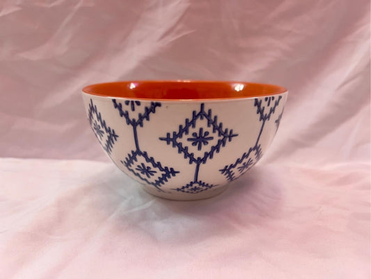 Baum Orange & Blue Patterned Bowl ; 5 3/4 In X 5 3/4 In  w/ Depth: 3 Inches