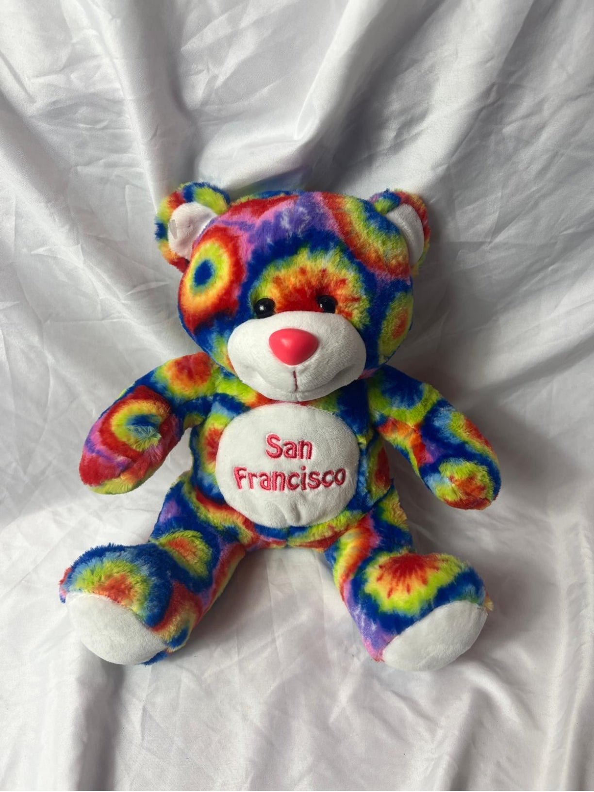 Rainbow Tie dye Souvenir San Fransisco Bear 8 3/4 In X 9 3/4 In