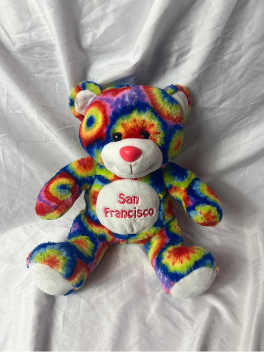 Rainbow Tie dye Souvenir San Fransisco Bear 8 3/4 In X 9 3/4 In