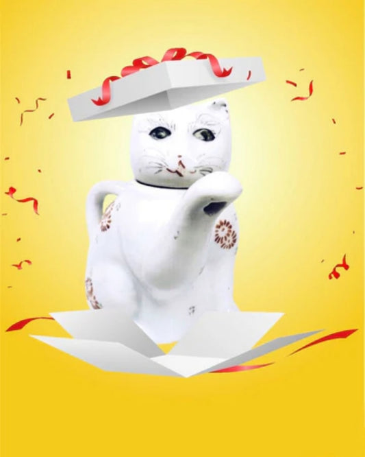 Chinese Porcelain Lucky Cat teapot with Floral Design