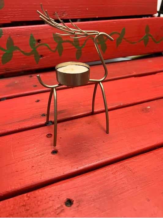 6"Metal Reindeer Candle Holder with Candle