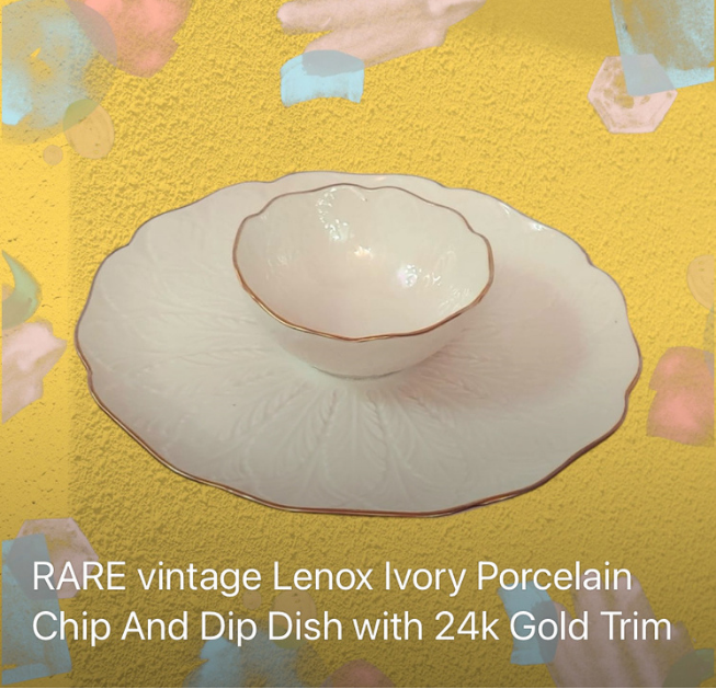 Vintage Collectable Lenox Ivory Porcelain Chip and Dip Dish, 24K Gold Rim