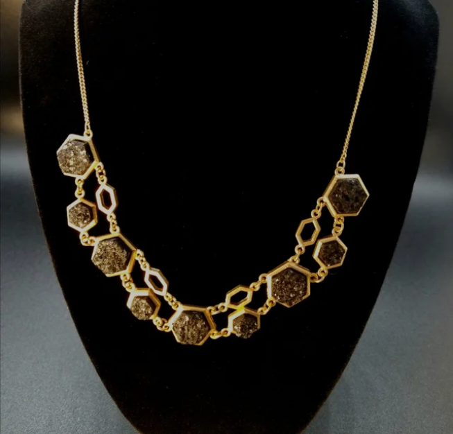 Golden Hexagon Colored Stone Necklaces (Brown)