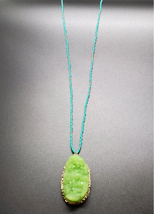 Faux Jade and Turquoise Beaded Necklace